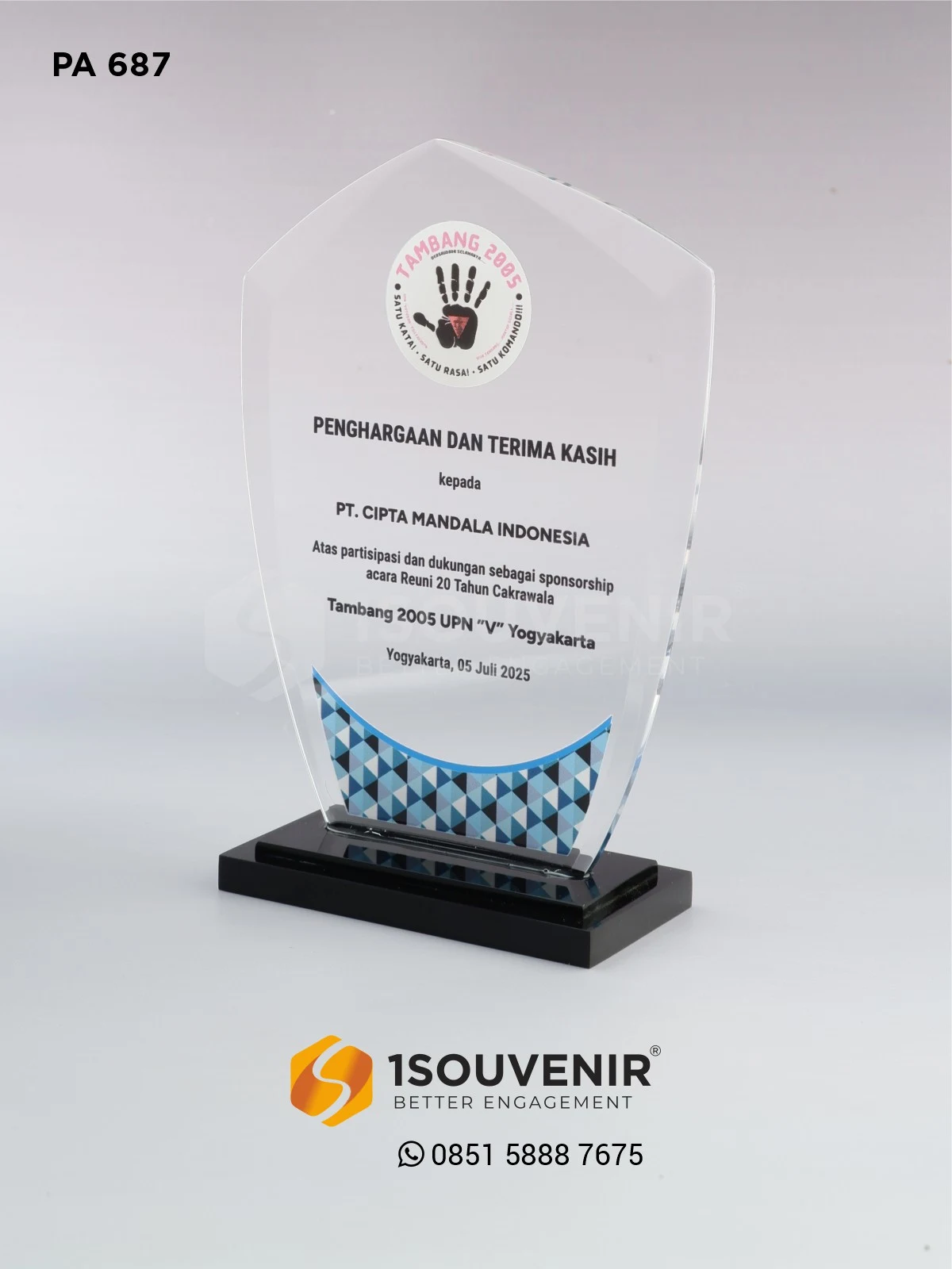 Plakat Akrilik Ucapan Terima Kasih dari Tambang 2005 UPN V Yogyakarta untuk PT Cipta Mandala Indonesia